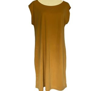 Sigrid Olsen Sheath Midi Dress Size L Yellow Cap Sleeves Soft Modal Knit Blend